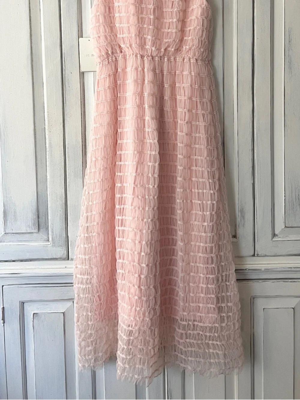 🟠NWT JUST ME Sleeveless Midi Dress w/Tulle and Satin Overlay - Blush SMALL - Picture 7 of 8